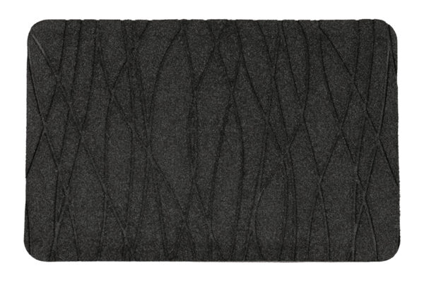 The TuffComfort 2' x 6' rectangular, dark gray doormat features a textured, wavy line pattern and rounded corners.